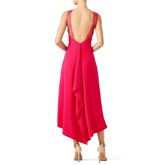 HALSTON Fuchsia Rose Pink Asymmetrical Hemline Multi-Strap Halter Drees size 2 - Picture 2 of 16